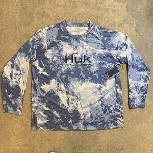 Huk Mossy Oak Pursuit Shirt Mens 2XL Blue Performance Long Sleeve Fishing